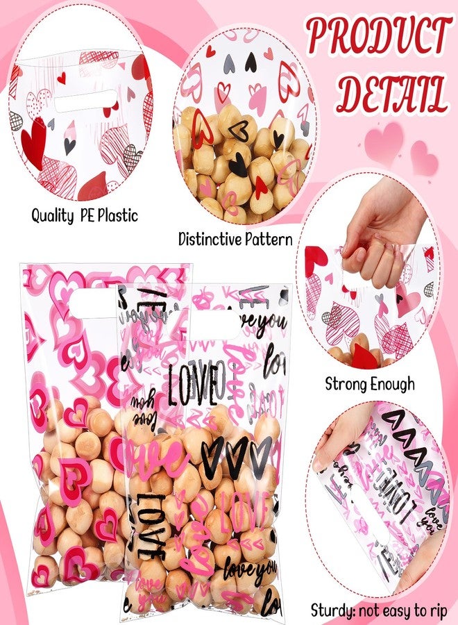 Blosssound 100 Pcs Valentines Day Gift Bags Bulk Valentines Plastic Bags Heart Candy Goodie Favor Treat Bags Valentines Day Party Decor for Valentine‘s Day Wedding Anniversary Birthday Party Favors - Image 3
